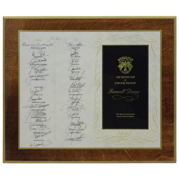 Ray Floyd's 1993 Ryder Cup at The Belfry Farewell Dinner Menu Signed by Both Teams JSA ALOA