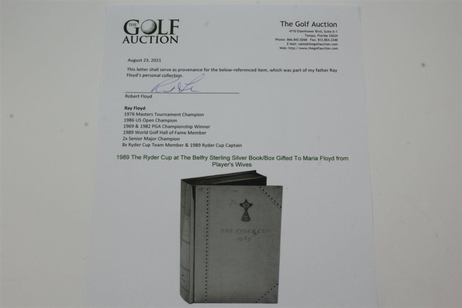 1989 The Ryder Cup at The Belfry Sterling Silver Book/Box Gifted To Maria Floyd from Player's Wives