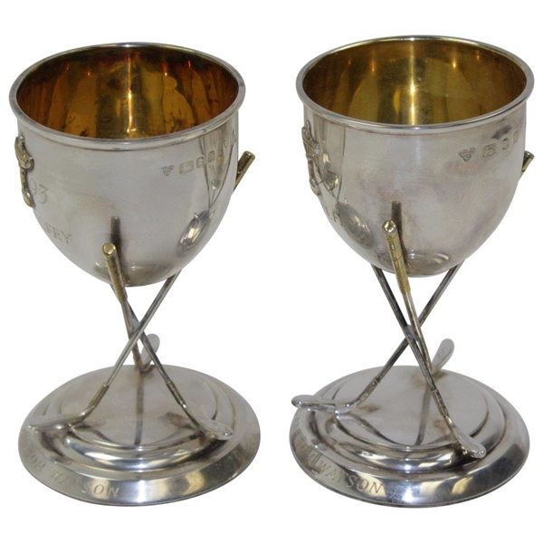 Ray Floyd's 1993 Ryder Cup at The Belfry Linda & Tom Watson Gifted Pair of Sterling Silver Cups
