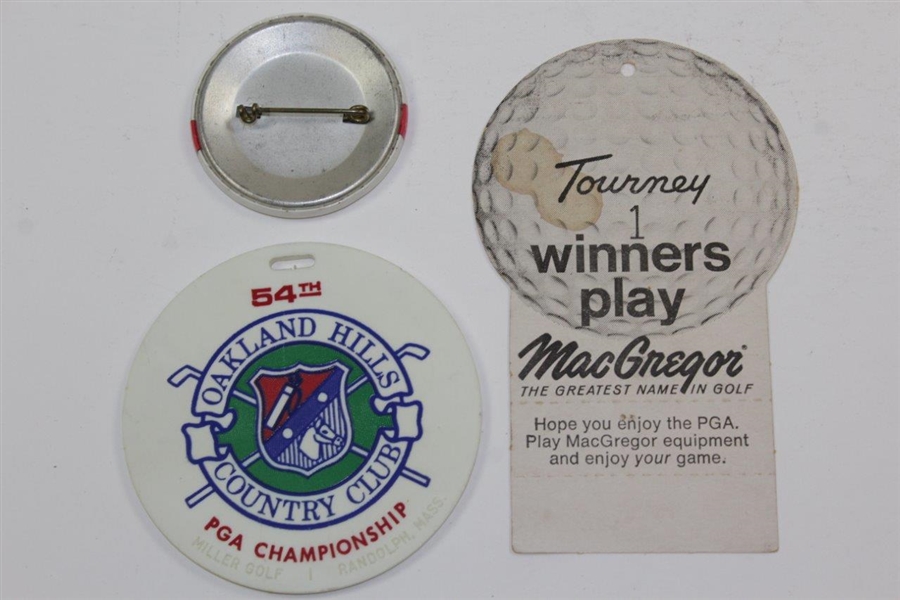 1972 PGA Championship Monday Playoff Ticket #01517, Bag Tag, & Committee Button #692