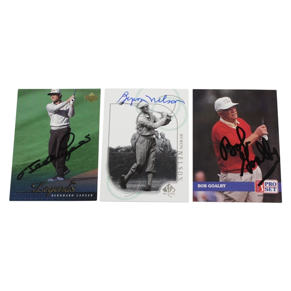 Masters Winners Bernhard Langer, Bob Goalby, & Byron Nelson Signed Golf Cards JSA ALOA