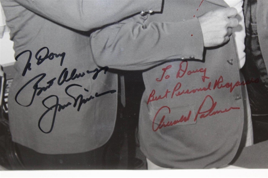 Arnold Palmer & Jack Nicklaus Signed 16x20 Green Jacket Photo to Doug Sanders - Framed JSA ALOA