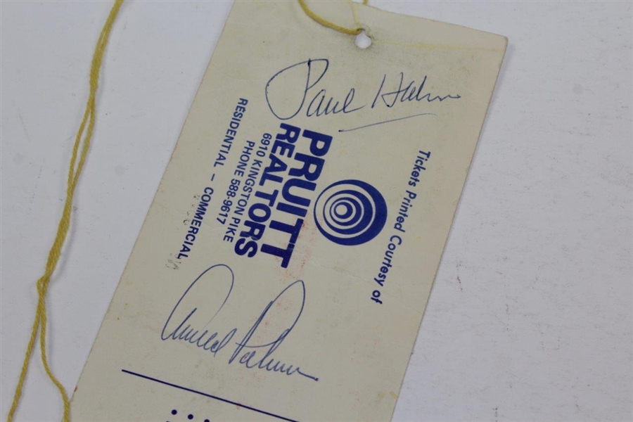 Arnold Palmer & Paul Hahn signed April 11, 1972 Exhibition at Fox Den CC Ticket #3608 JSA ALOA