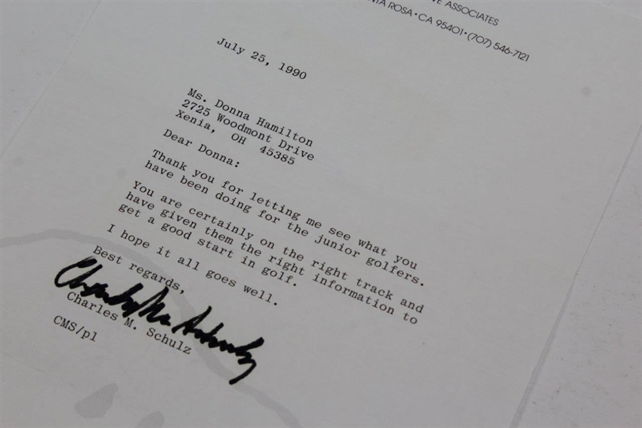Charles M. Schulz Signed 1990 Letter to Donna Hamilton JSA ALOA