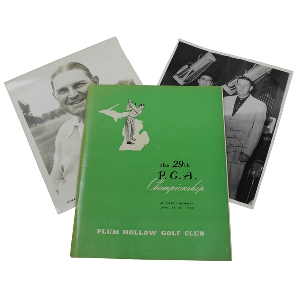 1947 PGA Championship Program With 2 Jim Ferrier Photos (1 Autographed) JSA ALOA