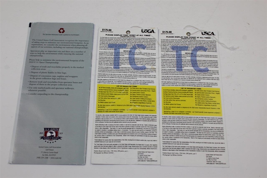 Two(2) 2010 U.S. Open at Pebble Beach Trophy Club Tickets with Spectator Guide