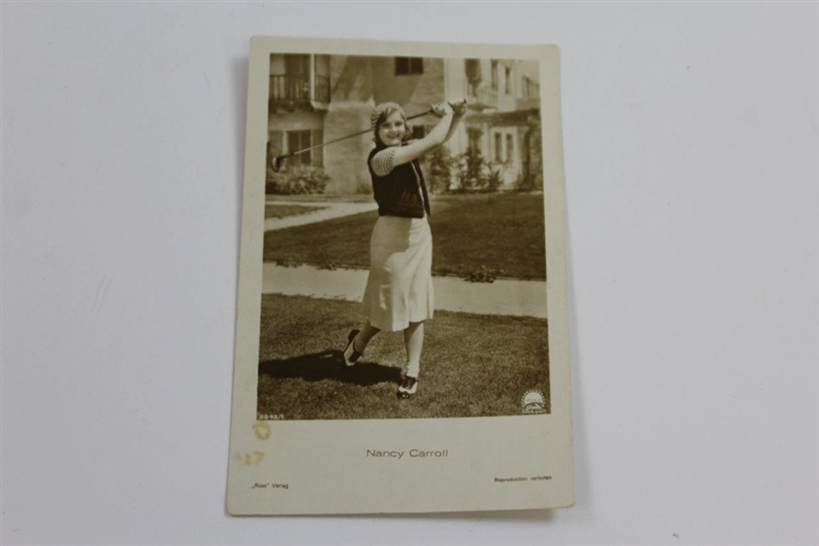 John Dunn, Nancy Carroll, & Caddies at Ontario Vintage Golf Themed Postcards