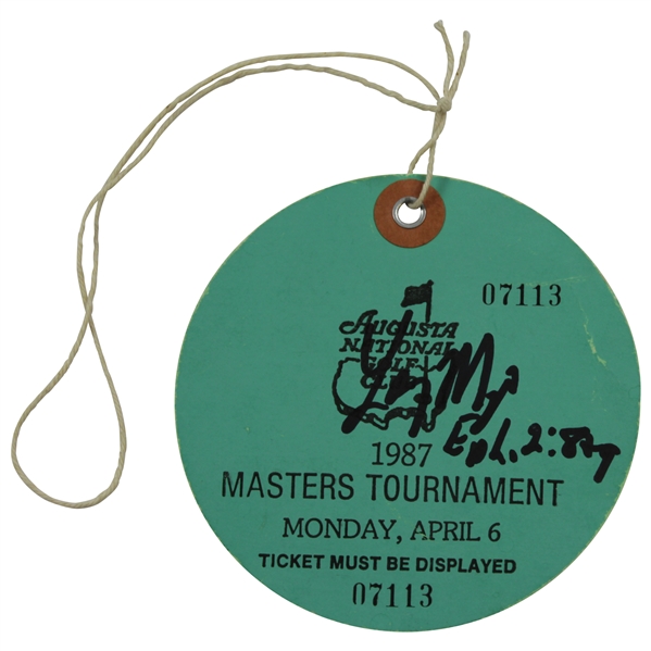 Larry Mize Signed 1987 Masters Tournament Monday Ticket #07113 JSA ALOA