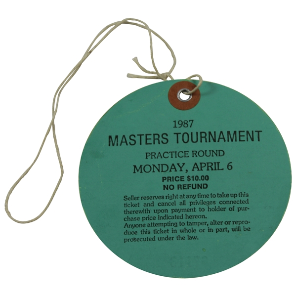 Larry Mize Signed 1987 Masters Tournament Monday Ticket #07113 JSA ALOA