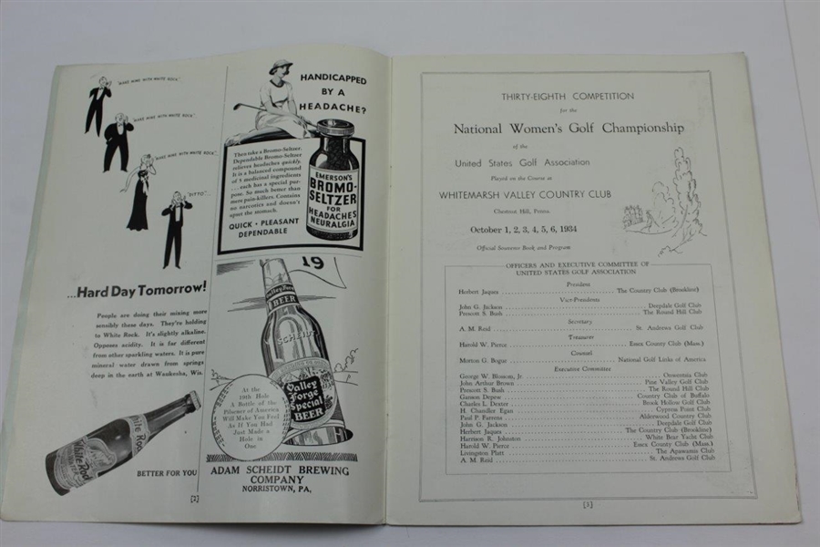 1934 National Women's US Amateur Championship at Whitemarsh Valley CC Official Program