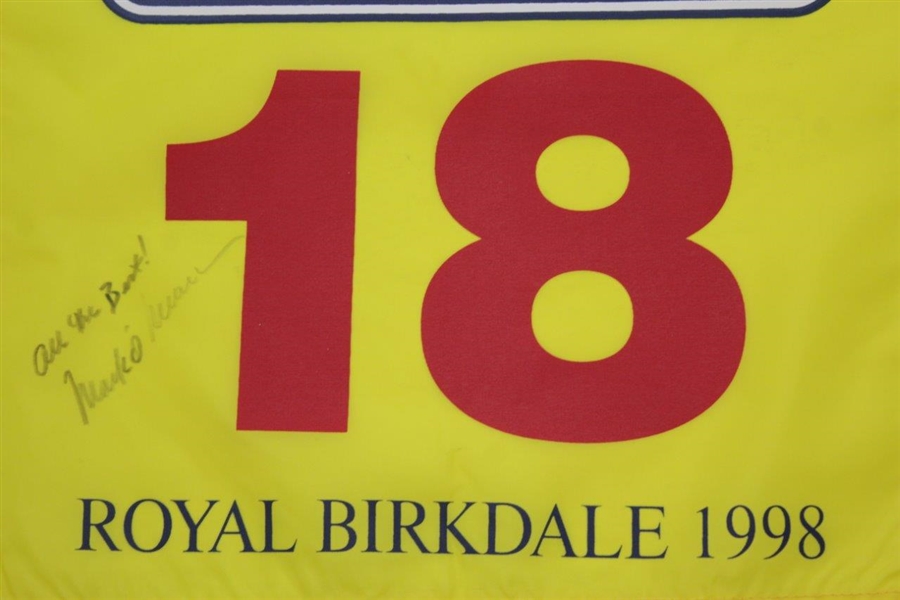 Mark O'Meara Signed 1998 The OPEN at Royal Birkdale Yellow Replica Screen Flag JSA ALOA