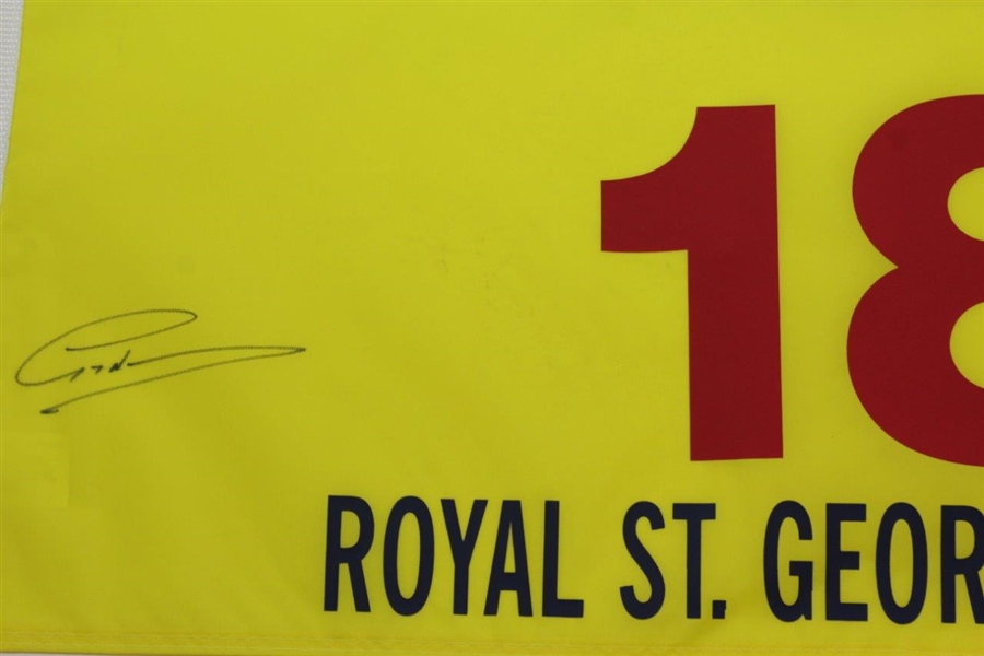 Greg Norman Signed 1993 The OPEN at Royal St. George's Yellow Replica Screen Flag JSA ALOA
