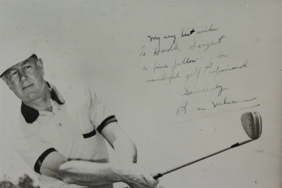 Byron Nelson Signed 16x20 to Harold Sargent with Inscription - Framed JSA ALOA