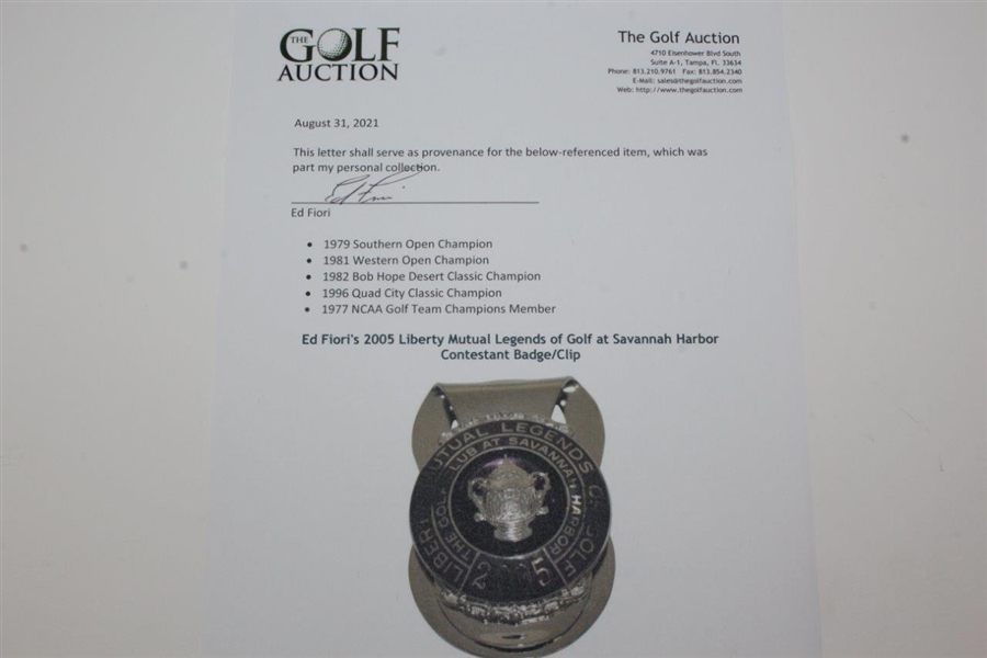 Ed Fiori's 2005 Liberty Mutual Legends of Golf at Savannah Harbor Contestant Badge/Clip
