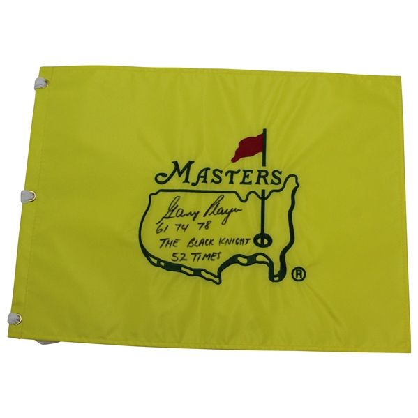 Gary Player Signed Undated Masters Flag with Years Won, 'The Black Knight' & '52 Times' JSA ALOA