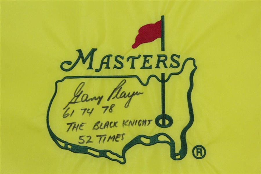 Gary Player Signed Undated Masters Flag with Years Won, 'The Black Knight' & '52 Times' JSA ALOA
