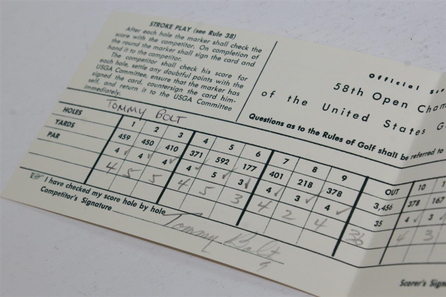Tommy Bolt & Bruce Crampton Signed 1958 Official US Open at Southern Hills Scorecard JSA ALOA