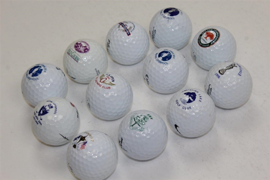 Dozen(12) Assorted Logo Golf Balls - OPEN, PGA, Ryder Cup, US Open, & other
