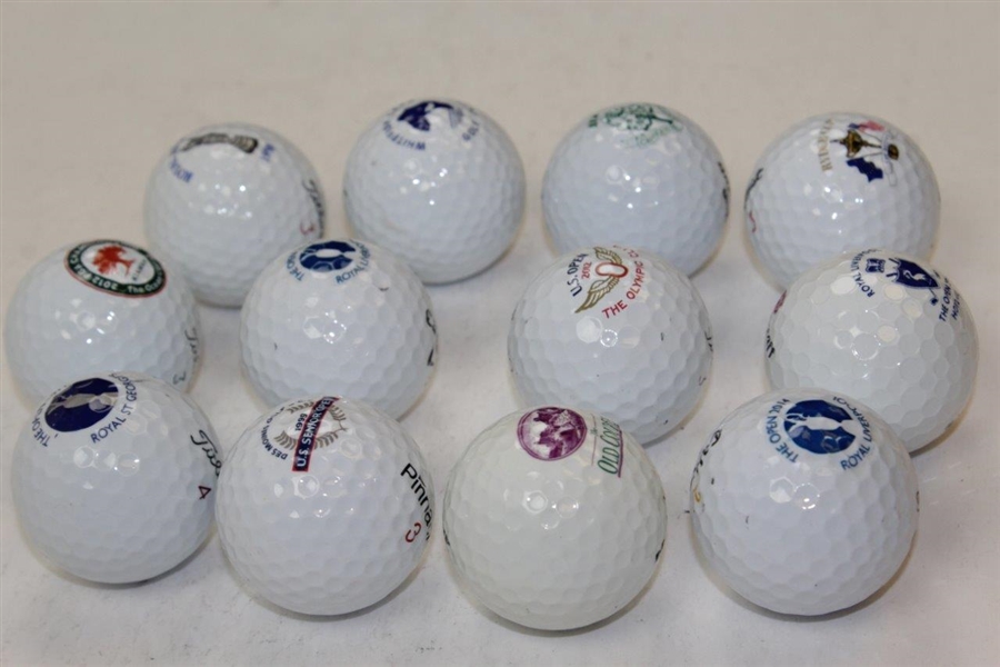 Dozen(12) Assorted Logo Golf Balls - OPEN, PGA, Ryder Cup, US Open, & other