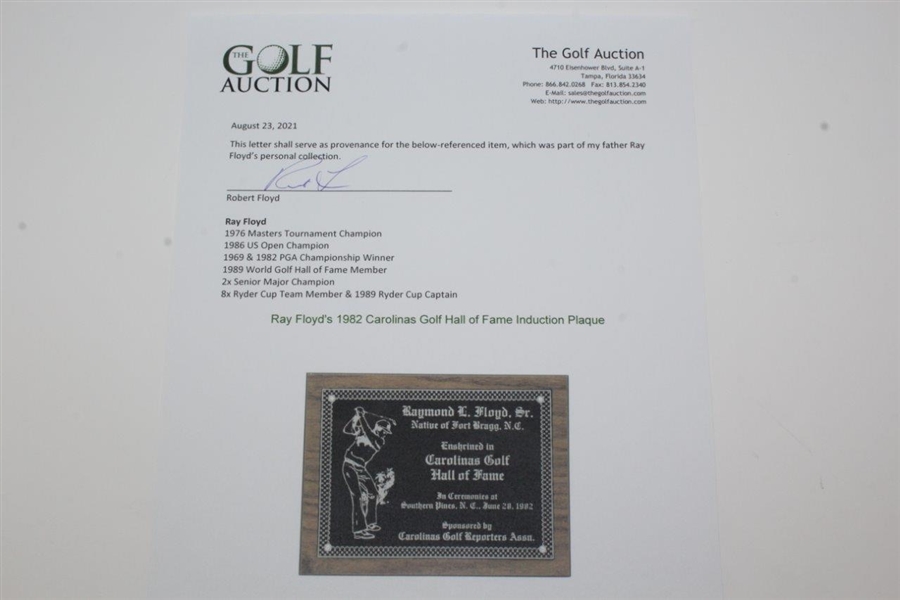 Ray Floyd's 1982 Carolinas Golf Hall of Fame Induction Plaque
