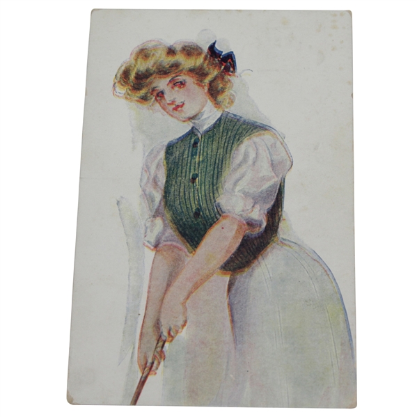 Vintage Lady  Golfer Postcard - Writing on Reverse