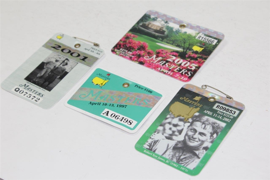 1997, 2001, 2002, & 2005 Masters SERIES Badges - First Four Tiger Masters Wins!