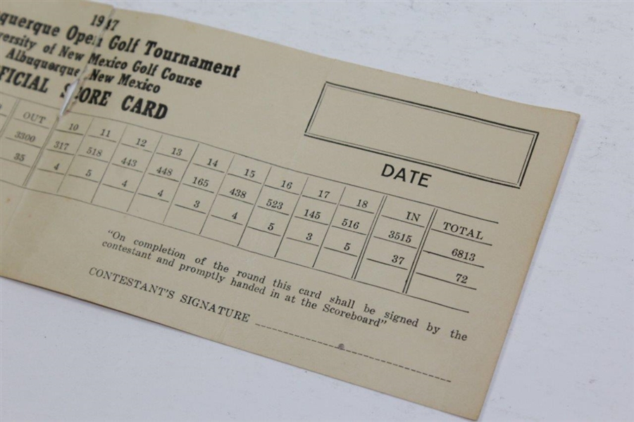 1947 Albuquerque Open Golf Tournament Official Score Card - Univ. of New Mexico Golf Course