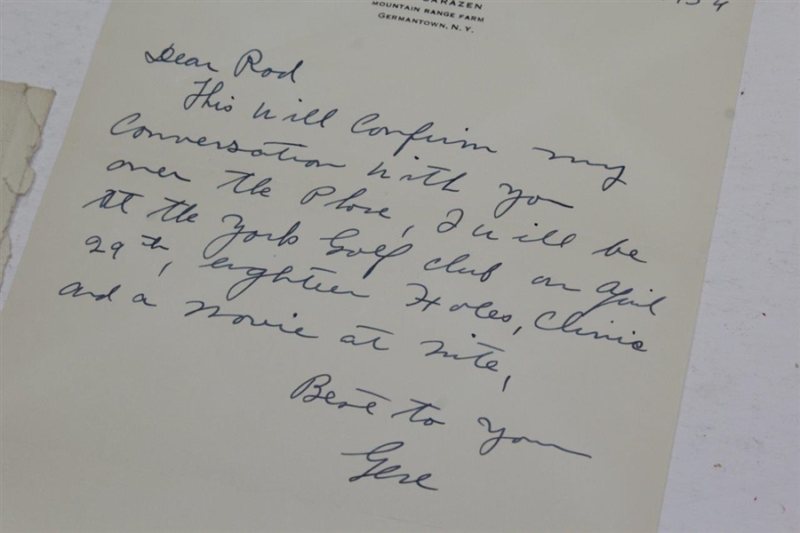 Gene Sarazen Signed Handwritten 1954 Letter on Personal Letterhead with Envelope JSA ALOA