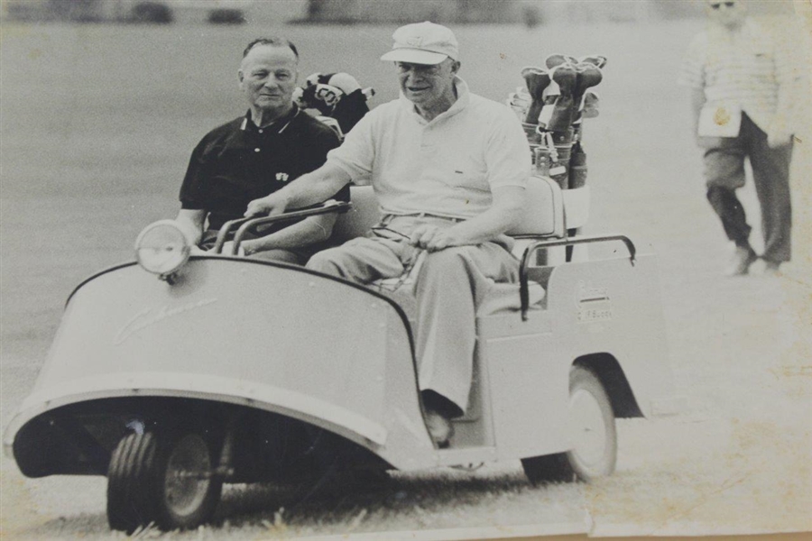 President Eisenhower 3-Wheel Golf Cart with Masters Hat Original Photo - Rod Munday Collection