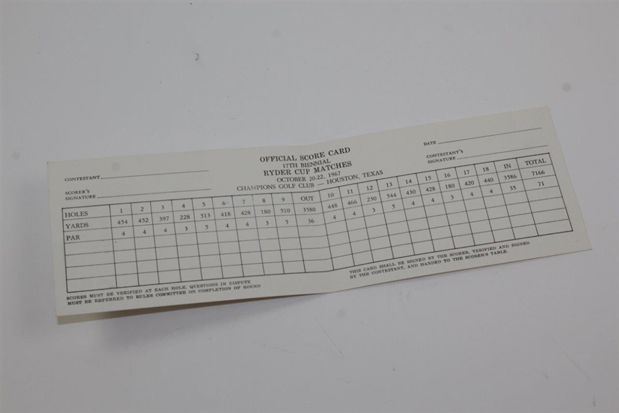 1967 Ryder Cup Matches at Champions Golf Club Official Score Card