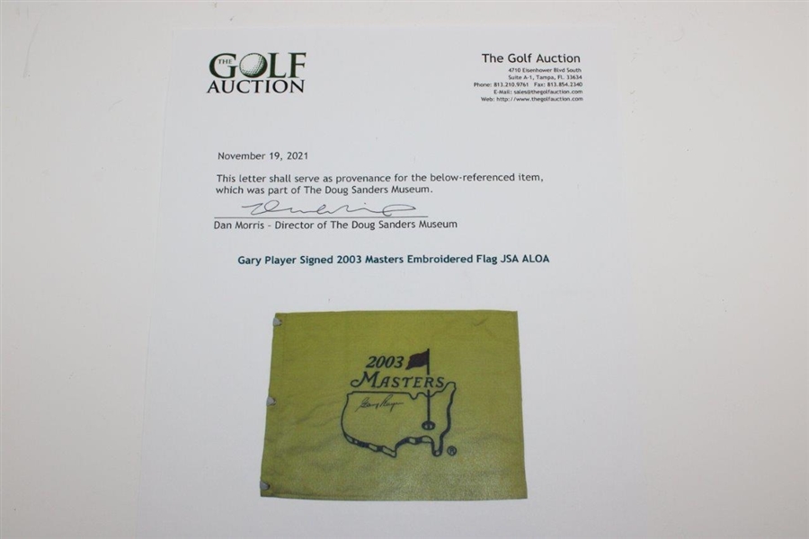 Gary Player Signed 2003 Masters Embroidered Flag JSA ALOA