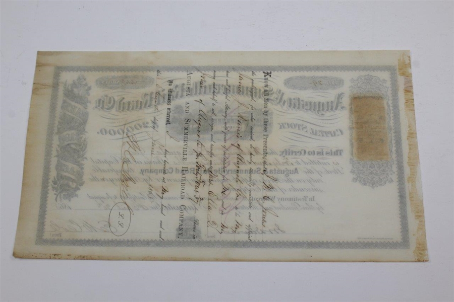 1868 Augusta Railroad $200k Stock Certificate 