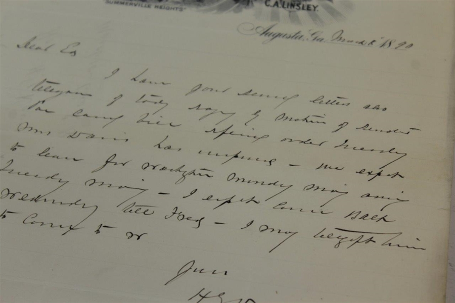 Vintage 1890 Augusta, GA Bon Air Handwritten Letter - Framed