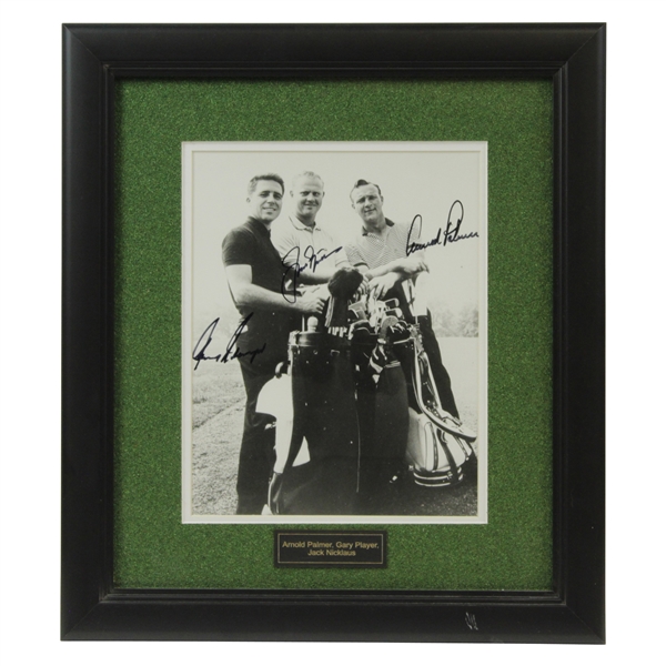 Jack Nicklaus, Arnold Palmer, & Gary Player Signed Framed Photo JSA #Z98898
