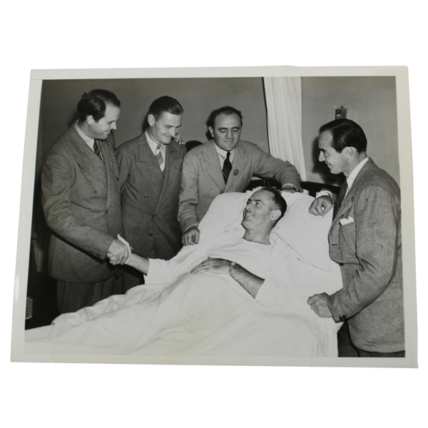 Denny Shute in Hospital Being Visited by Golf Colleagues Wire Photo