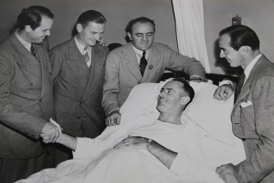Denny Shute in Hospital Being Visited by Golf Colleagues Wire Photo