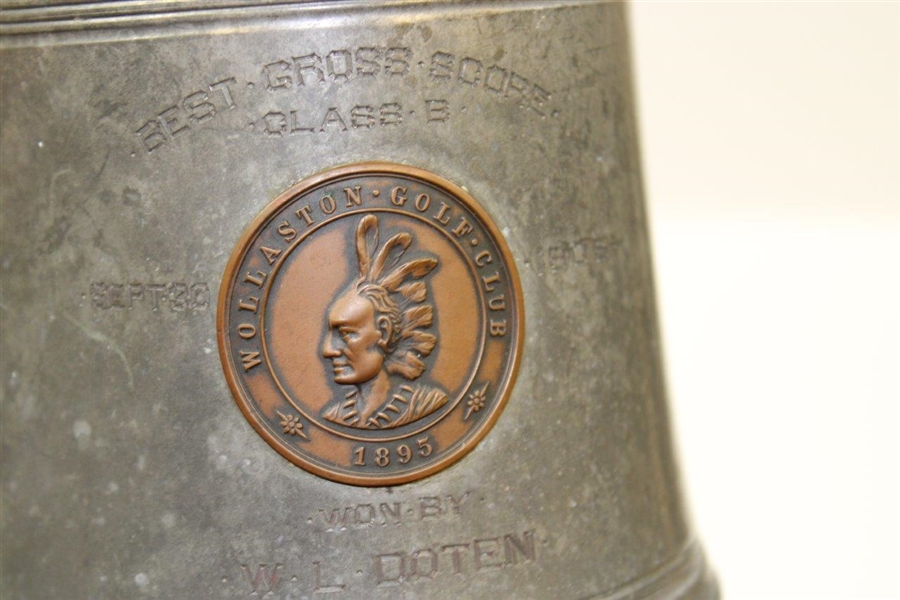 1905 Wolloston Golf Club Best Gross Score Class B Pewter Winner's Mug Won by W.L. Doten