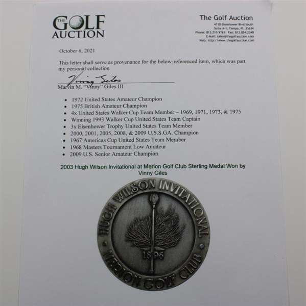 2003 Hugh Wilson Invitational at Merion Golf Club Sterling Medal Won by Vinny Giles