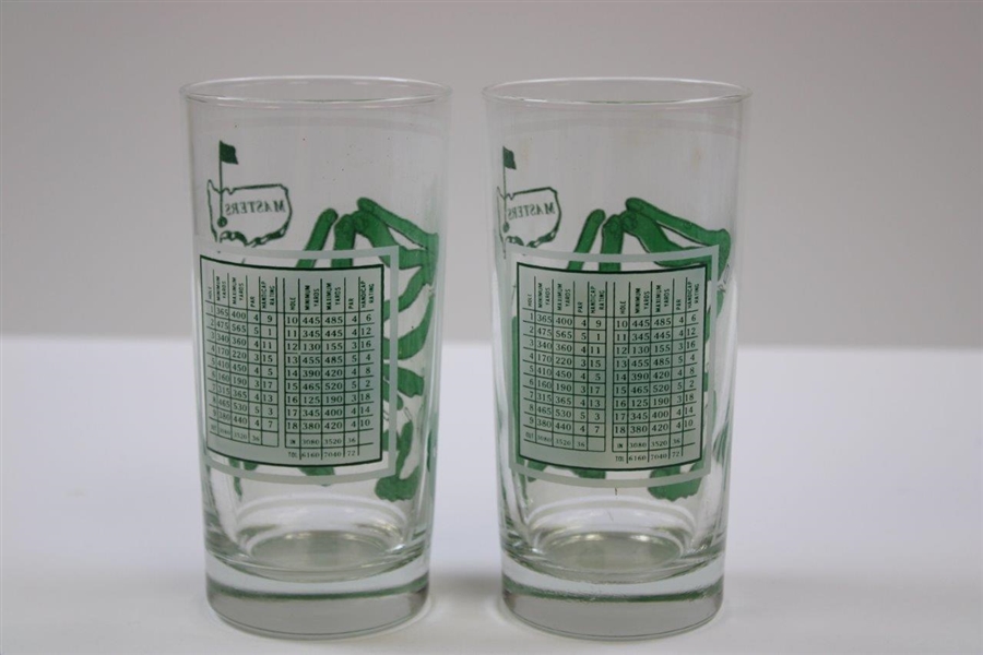 Lot of Two (2) Classic Masters 'Course Layout with Scorecard' Frosted Drinking Glasses