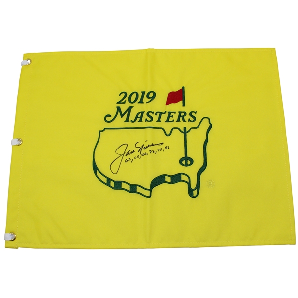 Jack Nicklaus Signed 2019 Masters Embroidered Flag with Years Won Notation JSA ALOA