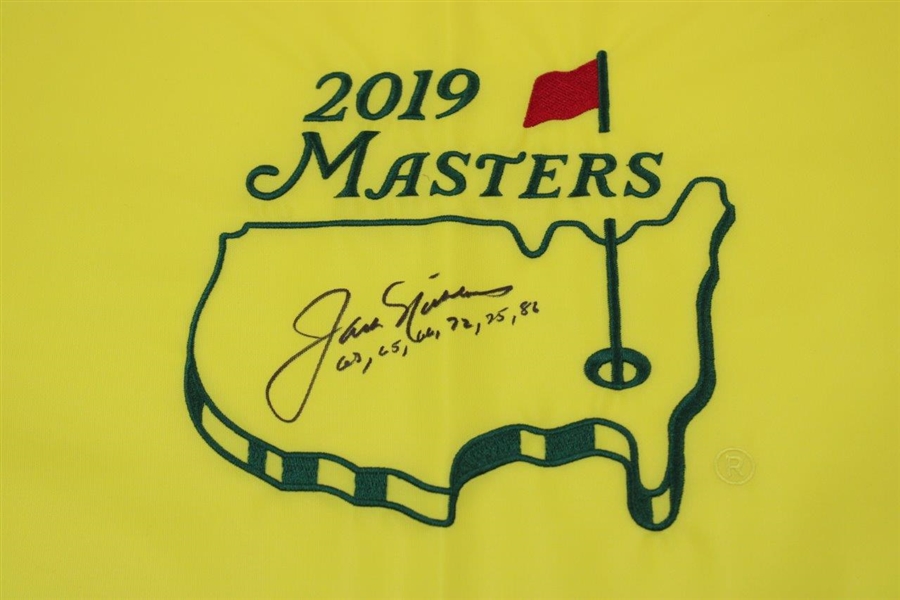 Jack Nicklaus Signed 2019 Masters Embroidered Flag with Years Won Notation JSA ALOA