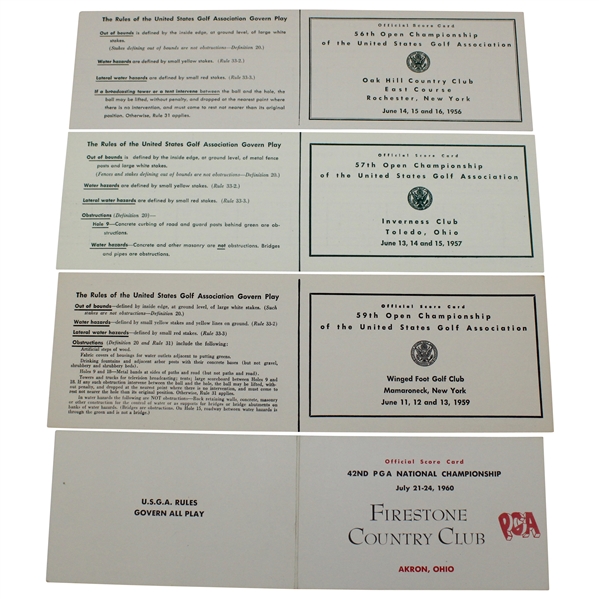 1956, 1957, 1959 & 1960 Official PGA Championship Score Cards - Firestone/Oak Hill/Inverness/Winged Foot