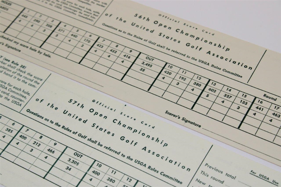 1956, 1957, 1959 & 1960 Official PGA Championship Score Cards - Firestone/Oak Hill/Inverness/Winged Foot