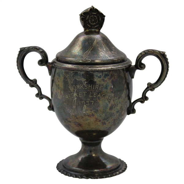1937 Yorkshire Cricket League Small Trophy Cup with Lid