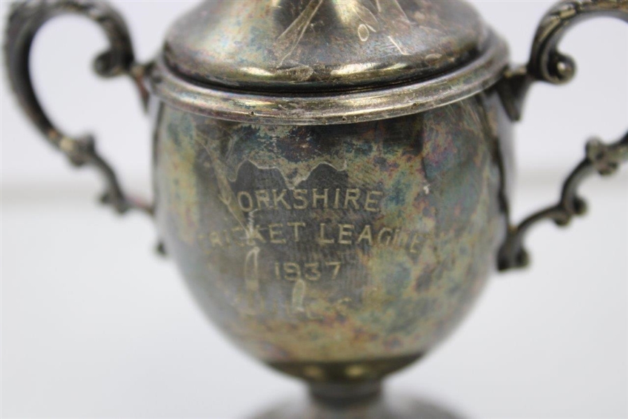 1937 Yorkshire Cricket League Small Trophy Cup with Lid