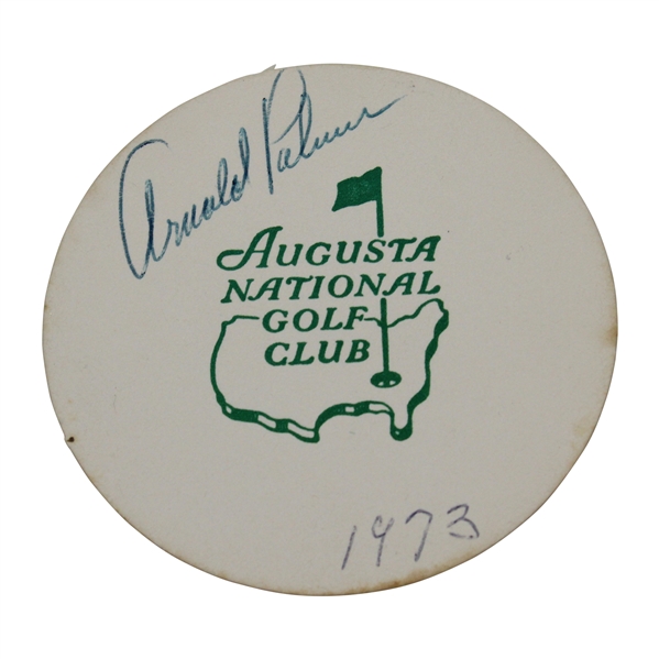 Arnold Palmer Signed Classic Augusta National Golf Club Coaster with '1973' JSA #JJ71085