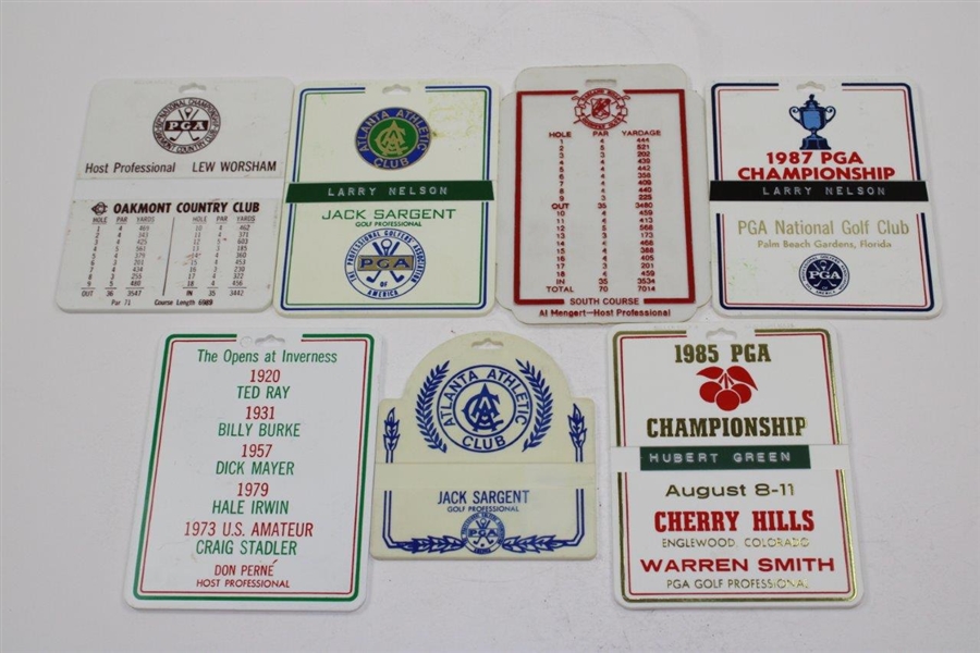 Seven (7) Different Plastic PGA Championship Bag Tags - 1976, 1978, 1979, 1981, 1985, 1986, & 1987