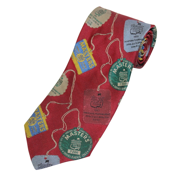 Classic Augusta National Golf Club Silk Red /Badges/Tickets' Themed Neck Tie - Used