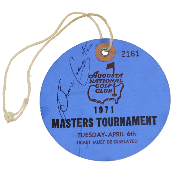 Sarazen, Player, & others Signed 1971 Masters Tuesday Ticket #2161 JSA ALOA