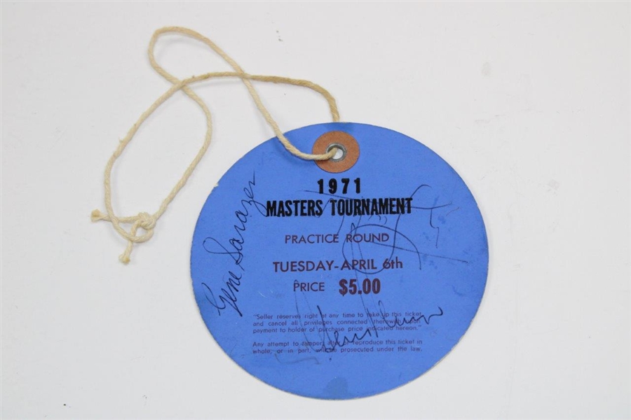 Sarazen, Player, & others Signed 1971 Masters Tuesday Ticket #2161 JSA ALOA